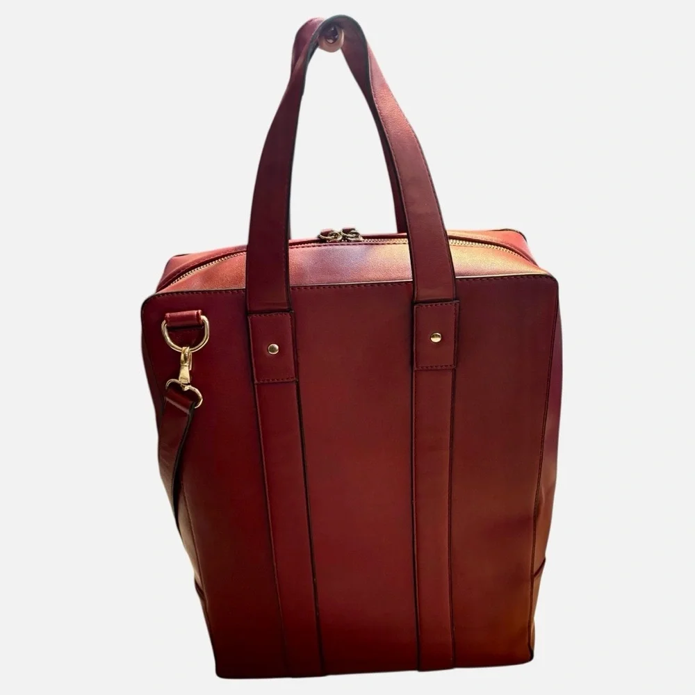 NEW Laptop Bag Estarer Burgundy Wine Faux Leather Gold Hardware Tote Bag NWOT